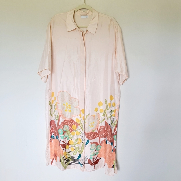 LATTELIER Floral Print Silk Short Sleeve Shirt Dress M - Picture 6 of 11